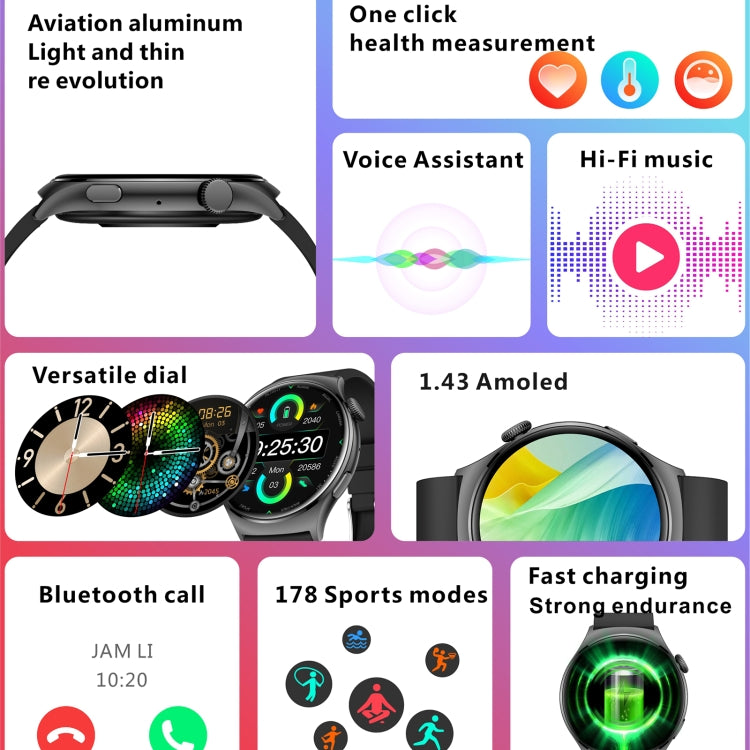 QX10 1.43 inch BT5.2 Smart Sport Watch, Support Sleep / Heart Rate / Blood Oxygen / Blood Pressure Health Monitor(Black) - Smart Watches by PMC TechLife | Online Shopping South Africa | PMC TechLife