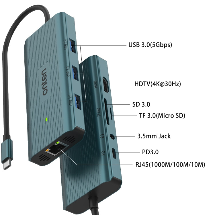 Onten UC961 9 in 1 USB-C / Type-C Multi-function HUB Docking Station(Green) - free shipping - PMC Jewellery - Order now!