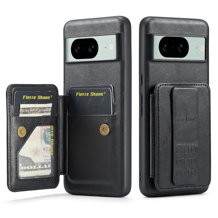 For Google Pixel 8a Fierre Shann Oil Wax Cow Leather Card Holder Back Phone Case(Black) - Google Cases by FIERRE SHANN | Online Shopping South Africa | PMC TechLife | Buy Now Pay Later Mobicred