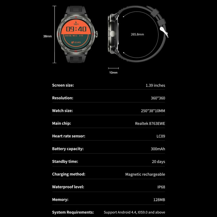 QS90 1.39 inch BT5.0 Smart Sport Watch, Support Bluetooth Call / Sleep / Blood Oxygen / Temperature / Heart Rate / Blood Pressure Health Monitor / Water Reminder(Black) - Smart Watches by PMC TechLife | Online Shopping South Africa | PMC TechLife