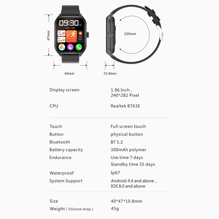 Qx5 1.96 inch BT5.2 Smart Sport Watch, Support Bluetooth Call / Sleep / Blood Oxygen / Temperature / Heart Rate / Blood Pressure Health Monitor(Blue) - Smart Watches by PMC TechLife | Online Shopping South Africa | PMC TechLife | Buy Now Pay Later Mobicred