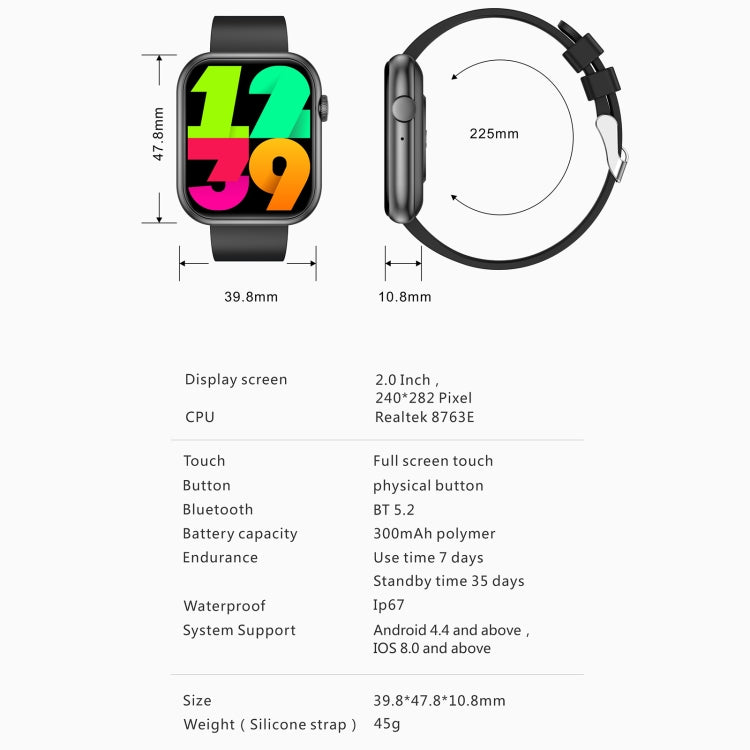 QX7 Pro 2.0 inch BT5.2 Smart Sport Watch, Support Bluetooth Call / Sleep / Blood Sugar / Blood Oxygen / Temperature / Heart Rate / Blood Pressure Health Monitor(Black) - Smart Watches by PMC TechLife | Online Shopping South Africa | PMC TechLife