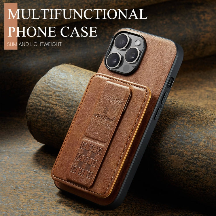 For iPhone 15 Pro Max Fierre Shann Oil Wax Cow Leather Card Holder Back Phone Case(Brown) - free shipping - PMC Jewellery - Order now!