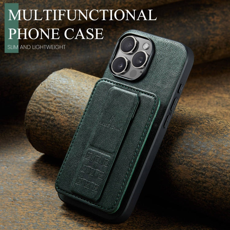 For iPhone 16 Pro Fierre Shann Oil Wax Cow Leather Card Holder Back Phone Case(Green) - free shipping - PMC Jewellery - Order now!