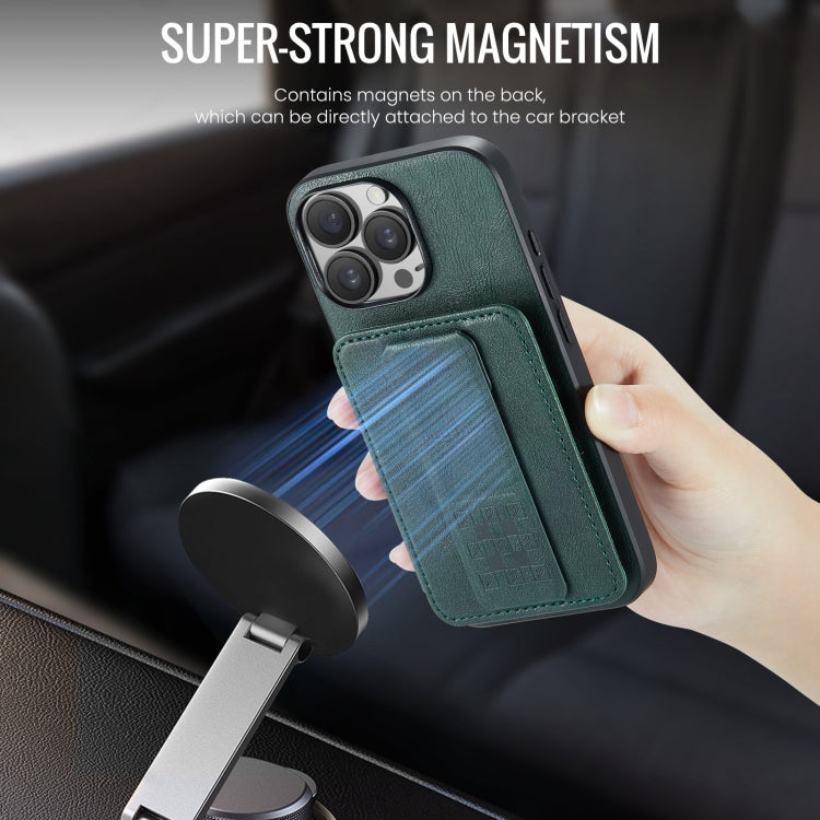 For iPhone 16 Pro Fierre Shann Oil Wax Cow Leather Card Holder Back Phone Case(Green) - free shipping - PMC Jewellery - Order now!