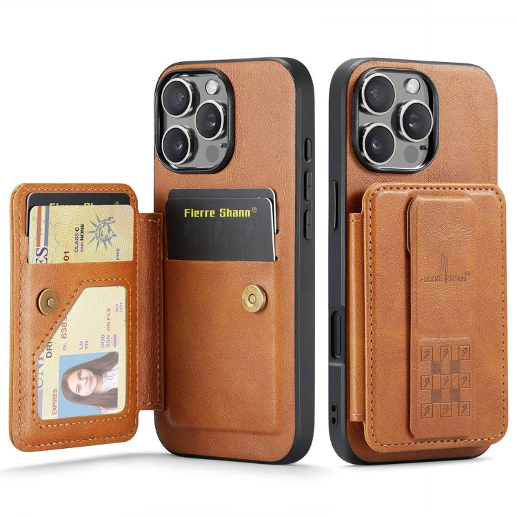 For iPhone 16 Pro Fierre Shann Oil Wax Cow Leather Card Holder Back Phone Case(Brown) - free shipping - PMC Jewellery - Order now!