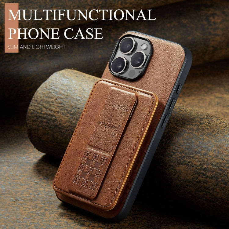 For iPhone 16 Pro Fierre Shann Oil Wax Cow Leather Card Holder Back Phone Case(Brown) - free shipping - PMC Jewellery - Order now!