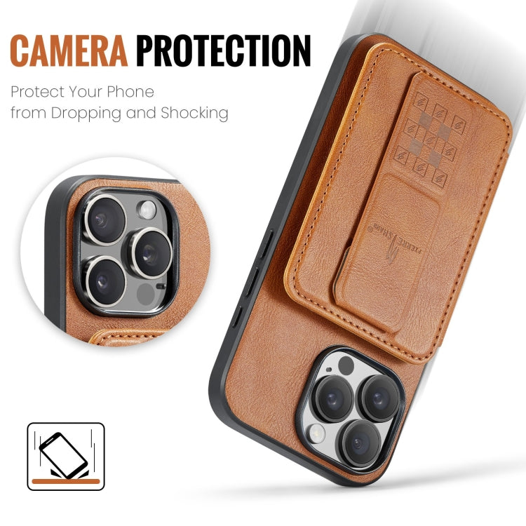 For iPhone 16 Pro Fierre Shann Oil Wax Cow Leather Card Holder Back Phone Case(Brown) - free shipping - PMC Jewellery - Order now!