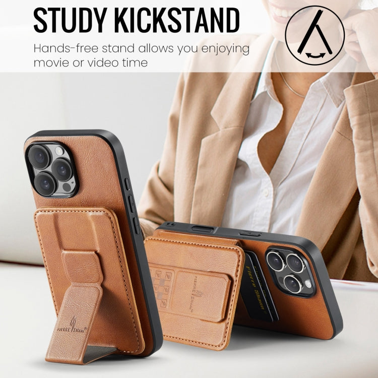 For iPhone 16 Pro Fierre Shann Oil Wax Cow Leather Card Holder Back Phone Case(Brown) - free shipping - PMC Jewellery - Order now!