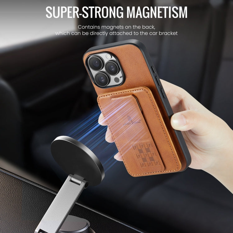 For iPhone 16 Pro Fierre Shann Oil Wax Cow Leather Card Holder Back Phone Case(Brown) - free shipping - PMC Jewellery - Order now!