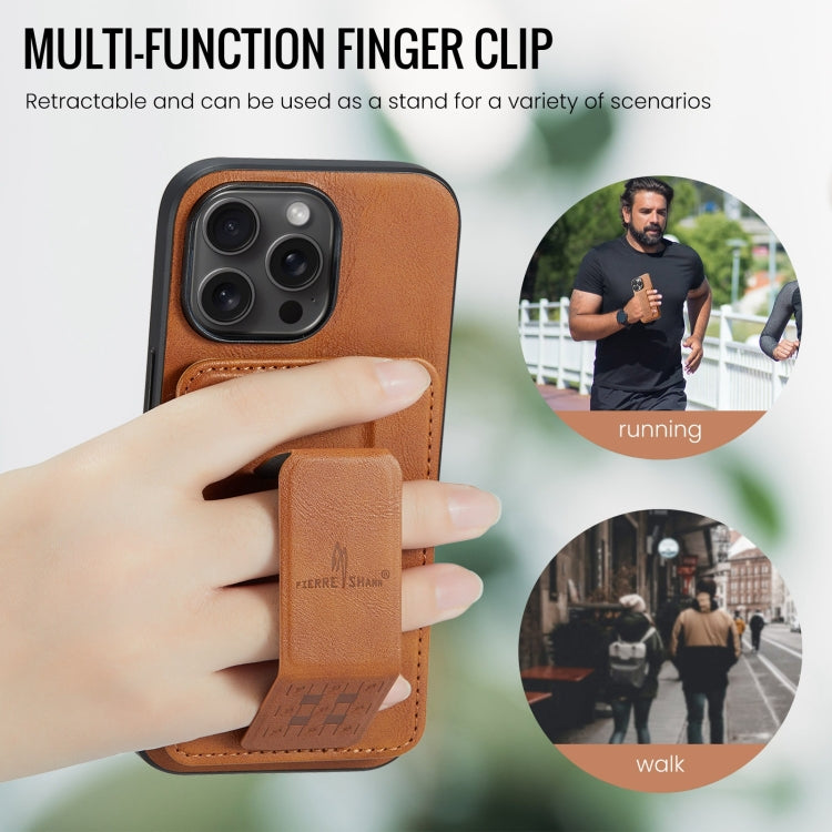 For iPhone 16 Pro Fierre Shann Oil Wax Cow Leather Card Holder Back Phone Case(Brown) - free shipping - PMC Jewellery - Order now!