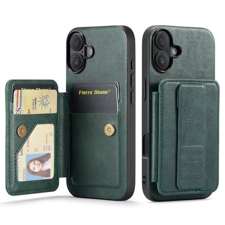 For iPhone 16 Plus Fierre Shann Oil Wax Cow Leather Card Holder Back Phone Case(Green) - free shipping - PMC Jewellery - Order now!