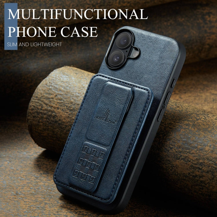 For iPhone 16 Plus Fierre Shann Oil Wax Cow Leather Card Holder Back Phone Case(Blue) - free shipping - PMC Jewellery - Order now!