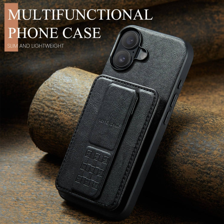 For iPhone 16 Fierre Shann Oil Wax Cow Leather Card Holder Back Phone Case(Black) - free shipping - PMC Jewellery - Order now!