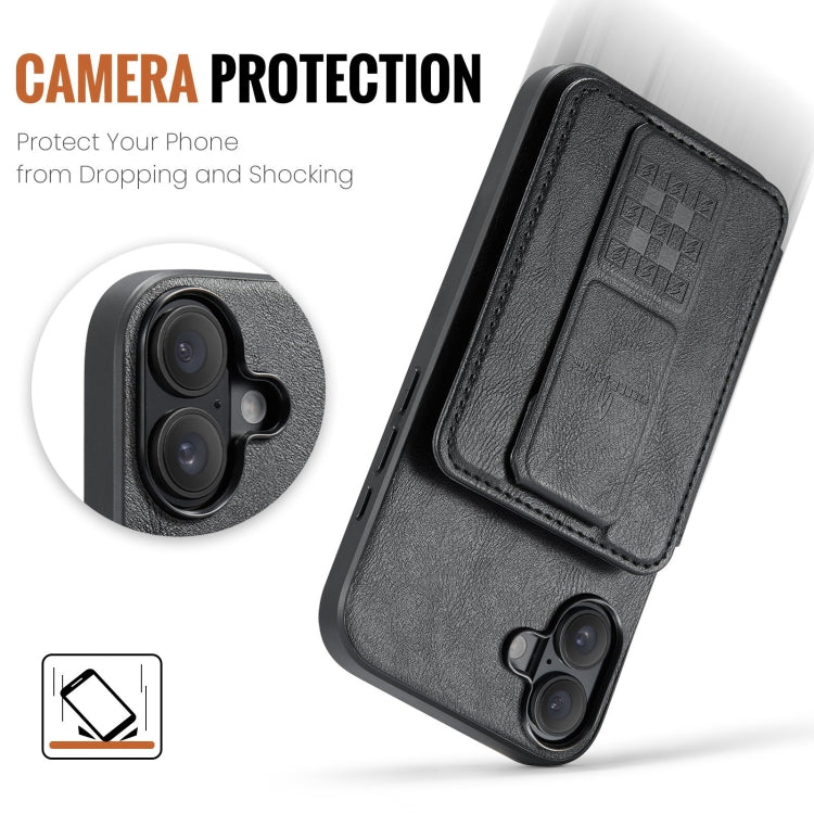 For iPhone 16 Fierre Shann Oil Wax Cow Leather Card Holder Back Phone Case(Black) - free shipping - PMC Jewellery - Order now!