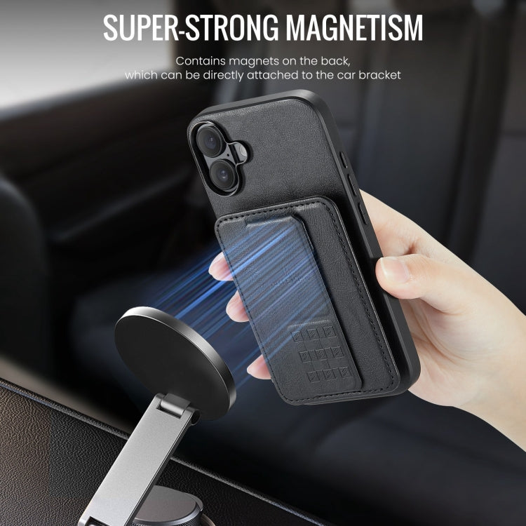 For iPhone 16 Fierre Shann Oil Wax Cow Leather Card Holder Back Phone Case(Black) - free shipping - PMC Jewellery - Order now!