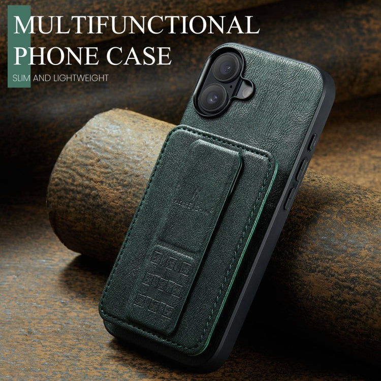 For iPhone 16 Fierre Shann Oil Wax Cow Leather Card Holder Back Phone Case(Green) - free shipping - PMC Jewellery - Order now!