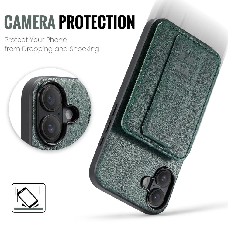 For iPhone 16 Fierre Shann Oil Wax Cow Leather Card Holder Back Phone Case(Green) - free shipping - PMC Jewellery - Order now!