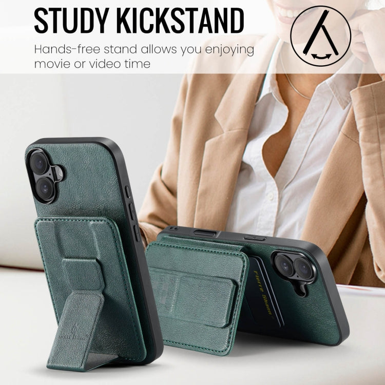 For iPhone 16 Fierre Shann Oil Wax Cow Leather Card Holder Back Phone Case(Green) - free shipping - PMC Jewellery - Order now!