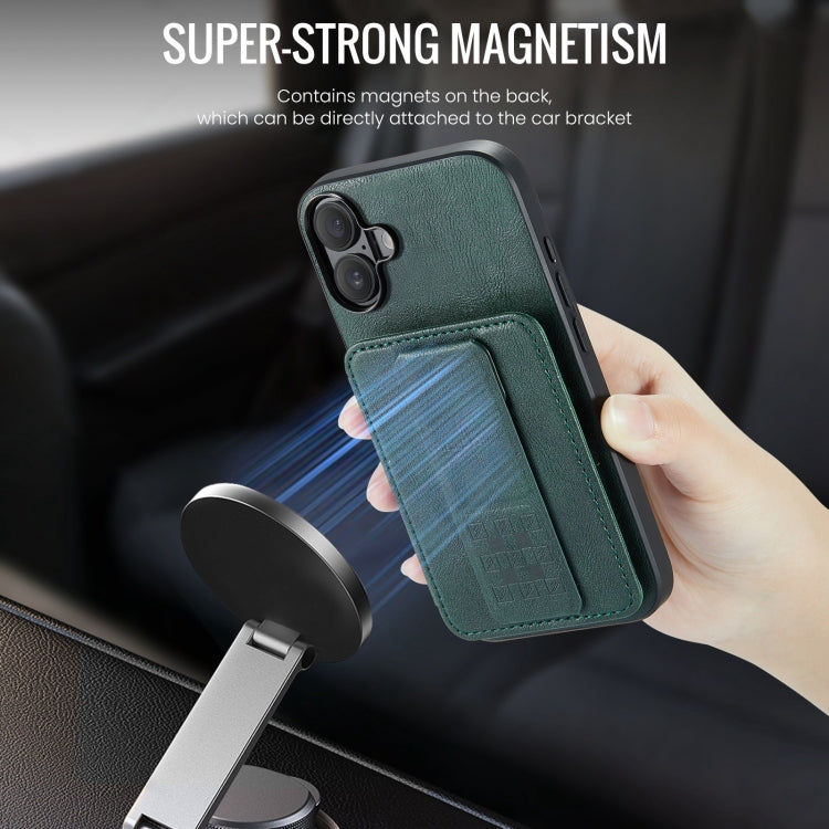 For iPhone 16 Fierre Shann Oil Wax Cow Leather Card Holder Back Phone Case(Green) - free shipping - PMC Jewellery - Order now!