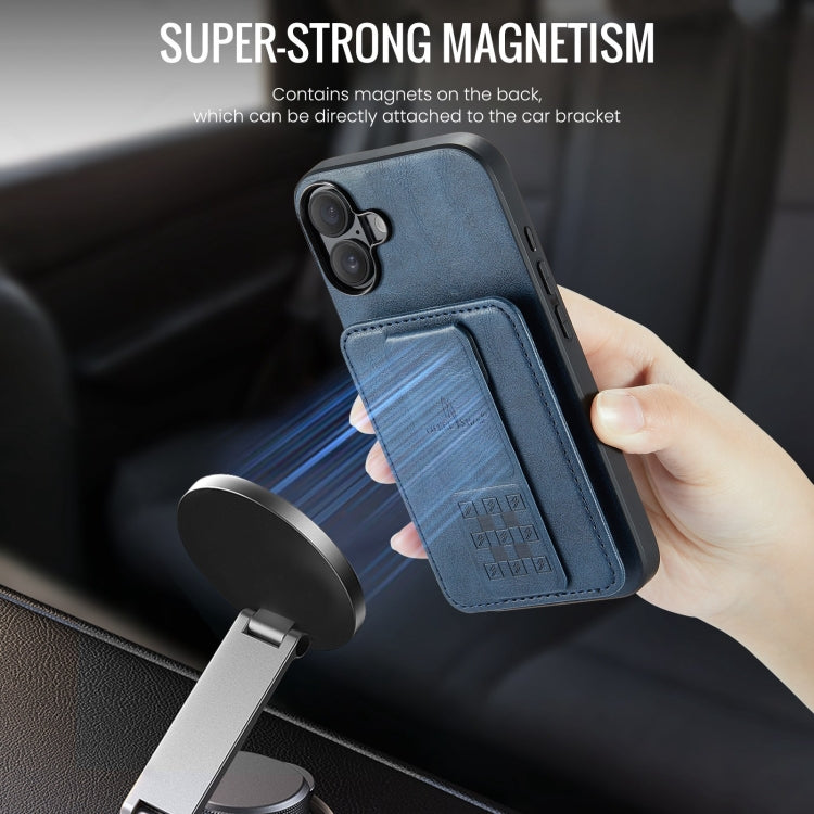 For iPhone 16 Fierre Shann Oil Wax Cow Leather Card Holder Back Phone Case(Blue) - free shipping - PMC Jewellery - Order now!