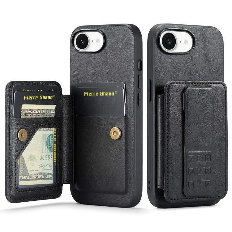 For iPhone 16e Fierre Shann Oil Wax Cow Leather Card Holder Back Phone Case(Black) - free shipping - PMc TechLife - Order now!