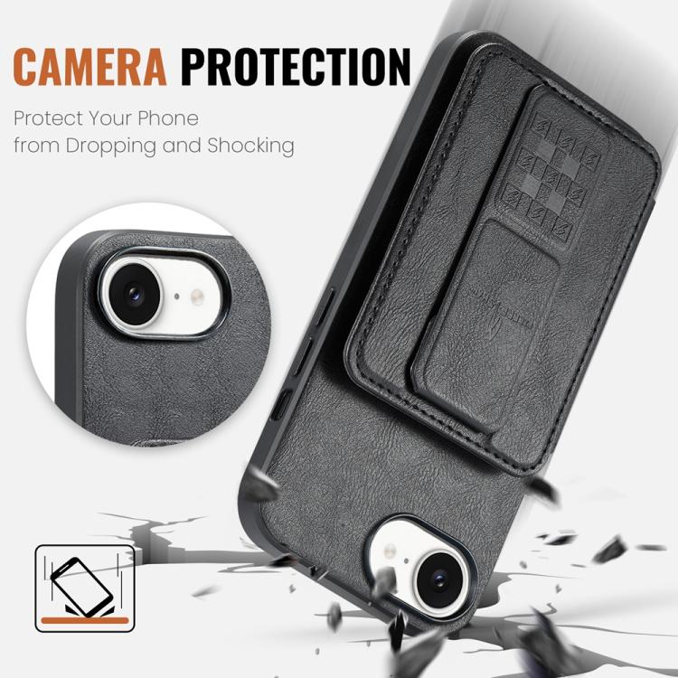 For iPhone 16e Fierre Shann Oil Wax Cow Leather Card Holder Back Phone Case(Black) - free shipping - PMc TechLife - Order now!