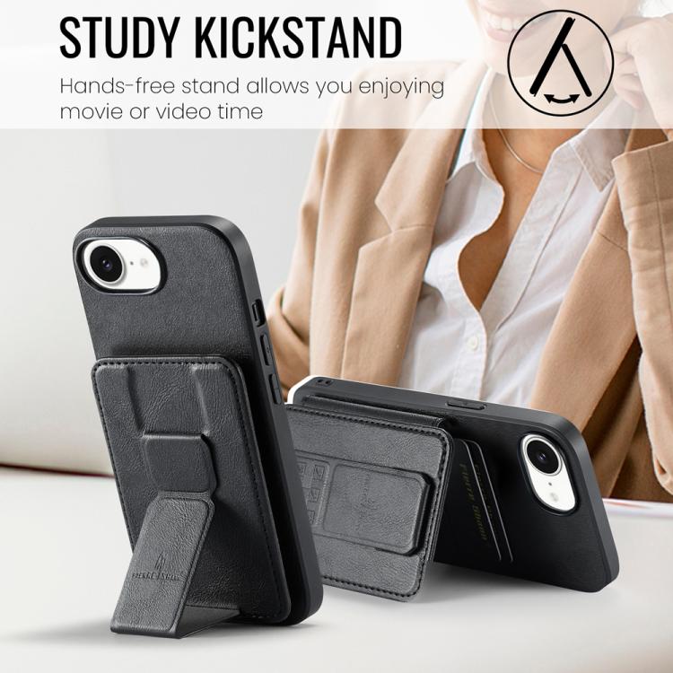 For iPhone 16e Fierre Shann Oil Wax Cow Leather Card Holder Back Phone Case(Black) - free shipping - PMc TechLife - Order now!