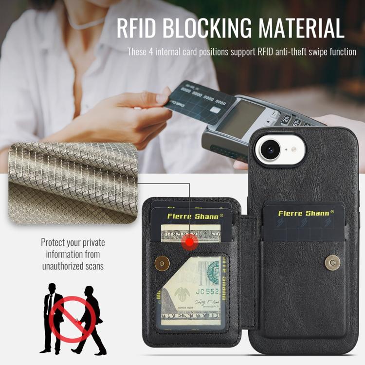 For iPhone 16e Fierre Shann Oil Wax Cow Leather Card Holder Back Phone Case(Black) - free shipping - PMc TechLife - Order now!