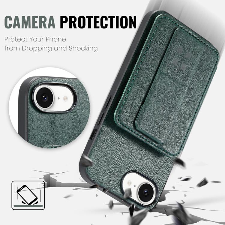 For iPhone 16e Fierre Shann Oil Wax Cow Leather Card Holder Back Phone Case(Green) - free shipping - PMc TechLife - Order now!