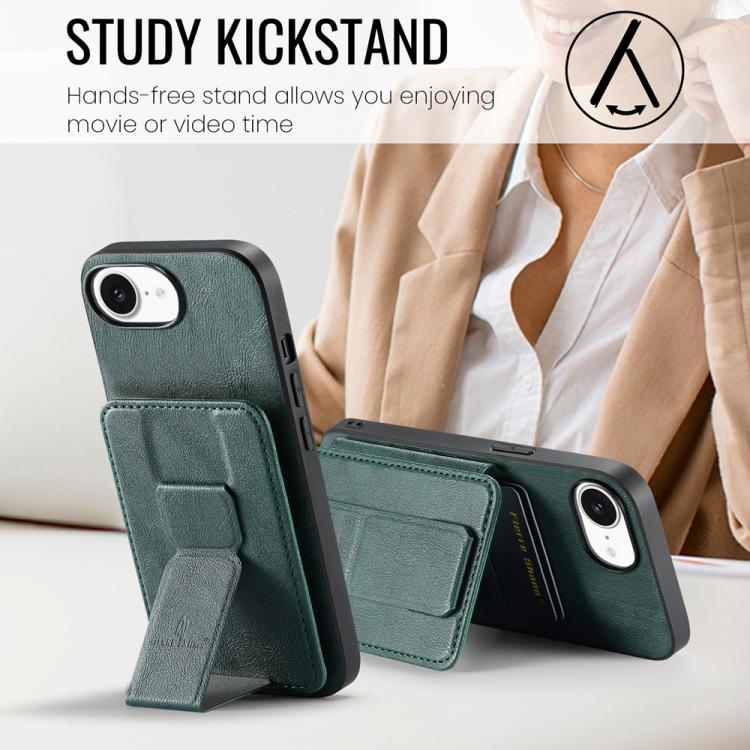 For iPhone 16e Fierre Shann Oil Wax Cow Leather Card Holder Back Phone Case(Green) - free shipping - PMc TechLife - Order now!