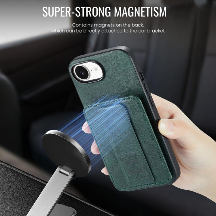 For iPhone 16e Fierre Shann Oil Wax Cow Leather Card Holder Back Phone Case(Green) - free shipping - PMc TechLife - Order now!
