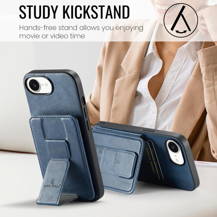 For iPhone 16e Fierre Shann Oil Wax Cow Leather Card Holder Back Phone Case(Blue) - free shipping - PMc TechLife - Order now!