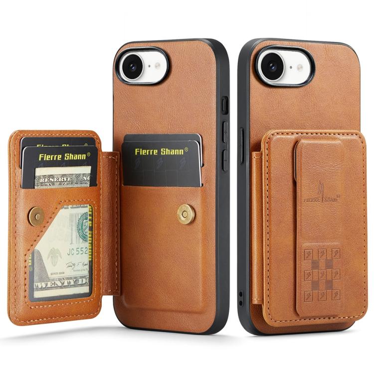 For iPhone 16e Fierre Shann Oil Wax Cow Leather Card Holder Back Phone Case(Brown) - free shipping - PMc TechLife - Order now!