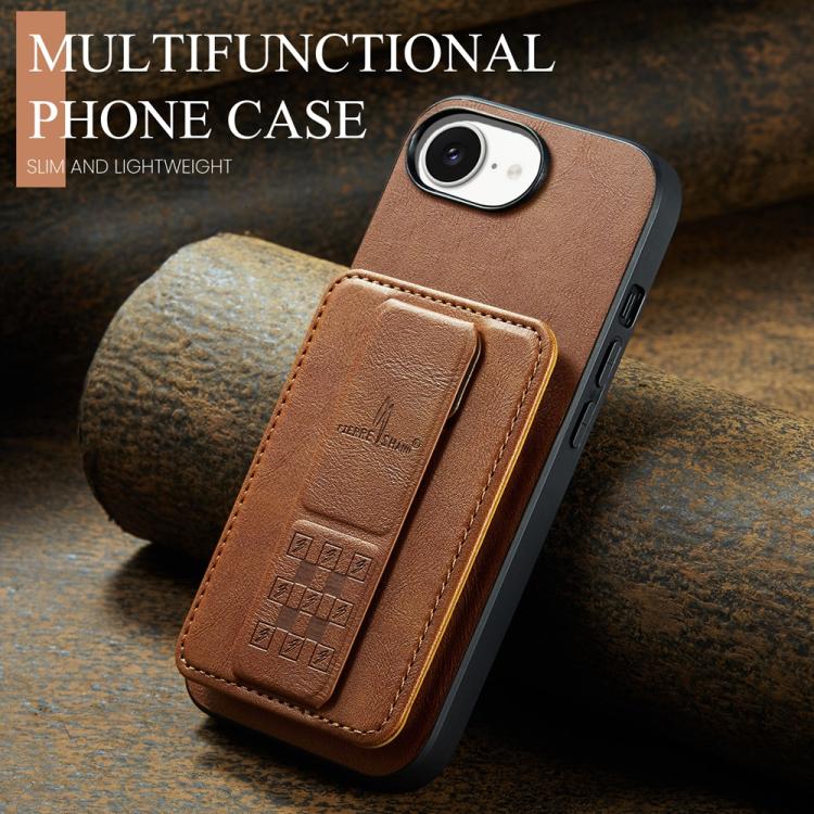 For iPhone 16e Fierre Shann Oil Wax Cow Leather Card Holder Back Phone Case(Brown) - free shipping - PMc TechLife - Order now!