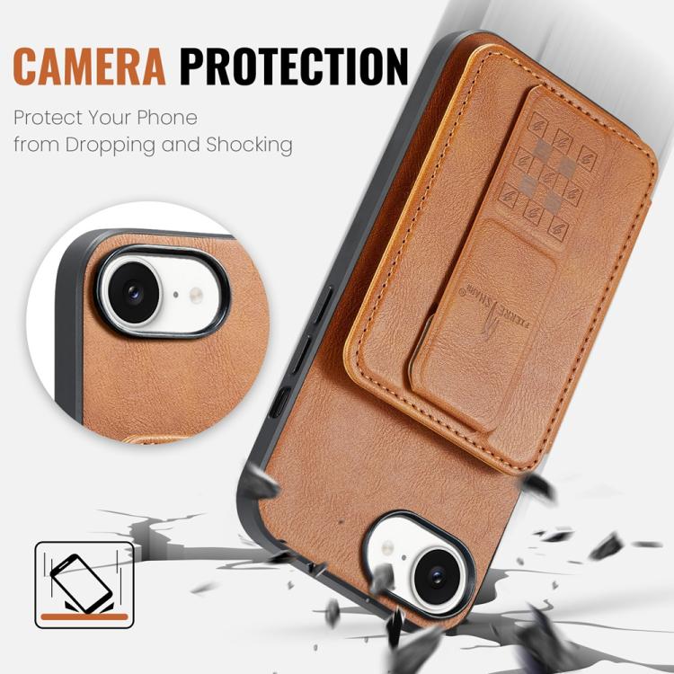 For iPhone 16e Fierre Shann Oil Wax Cow Leather Card Holder Back Phone Case(Brown) - free shipping - PMc TechLife - Order now!