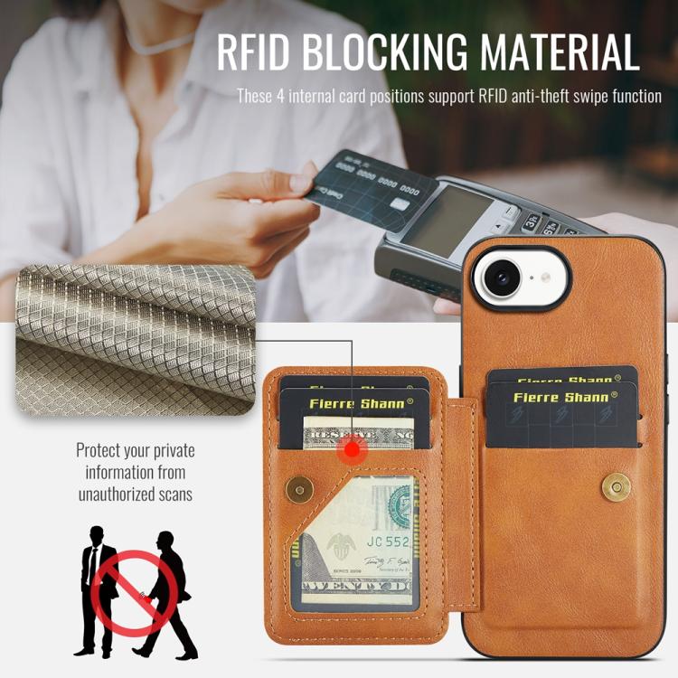 For iPhone 16e Fierre Shann Oil Wax Cow Leather Card Holder Back Phone Case(Brown) - free shipping - PMc TechLife - Order now!