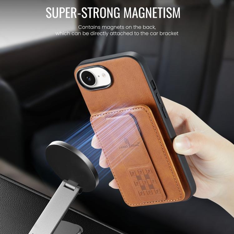 For iPhone 16e Fierre Shann Oil Wax Cow Leather Card Holder Back Phone Case(Brown) - free shipping - PMc TechLife - Order now!