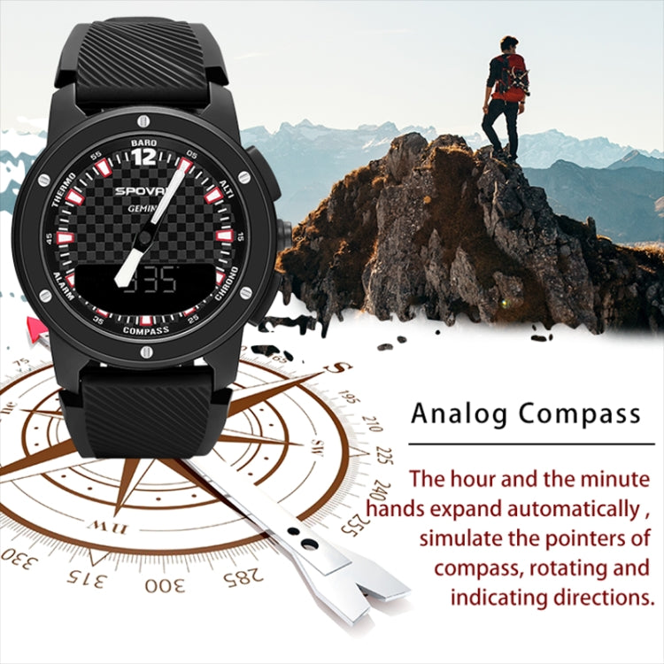 SPOVAN Gemini Outdoor Mountaineering Altitude Barometric Water-resistant Sports Watch(Black White) - Smart Watches by SPOVAN | Online Shopping South Africa | PMC TechLife | Buy Now Pay Later Mobicred