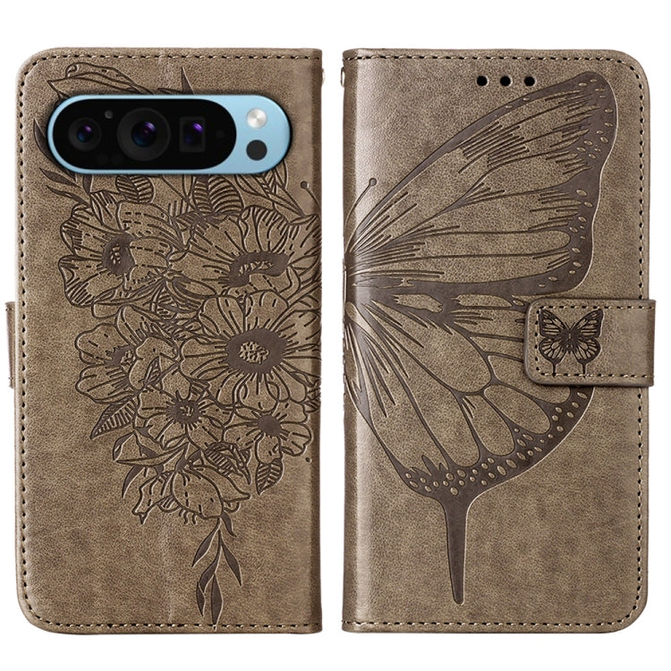 For Google Pixel 9 Embossed Butterfly Leather Phone Case(Grey) - Google Cases by PMC TechLife | Online Shopping South Africa | PMC TechLife | Buy Now Pay Later Mobicred
