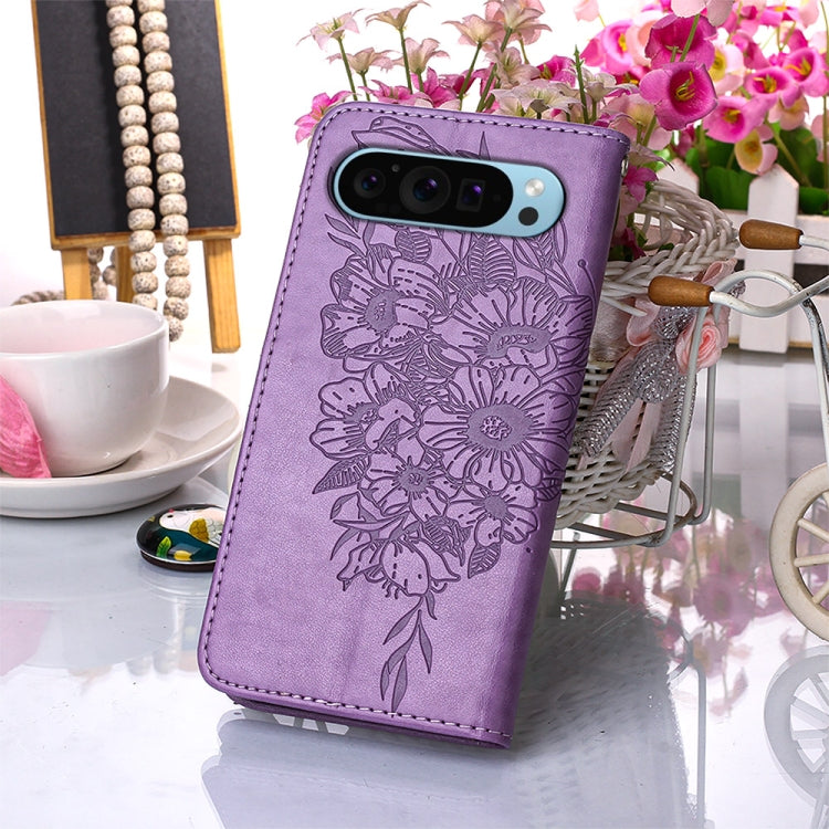 For Google Pixel 9 Embossed Butterfly Leather Phone Case(Purple) - Google Cases by PMC TechLife | Online Shopping South Africa | PMC TechLife | Buy Now Pay Later Mobicred