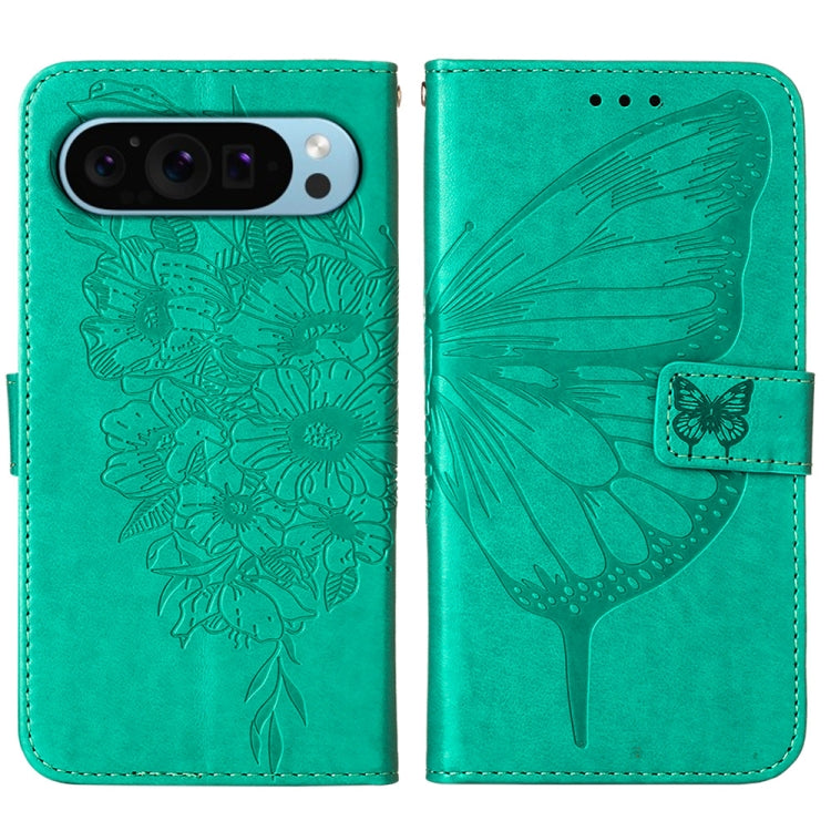 For Google Pixel 9 Embossed Butterfly Leather Phone Case(Green) - Google Cases by PMC TechLife | Online Shopping South Africa | PMC TechLife | Buy Now Pay Later Mobicred
