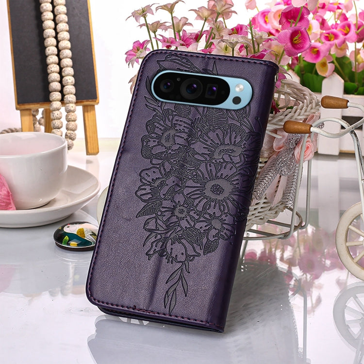 For Google Pixel 9 Embossed Butterfly Leather Phone Case(Dark Purple) - Google Cases by PMC TechLife | Online Shopping South Africa | PMC TechLife | Buy Now Pay Later Mobicred
