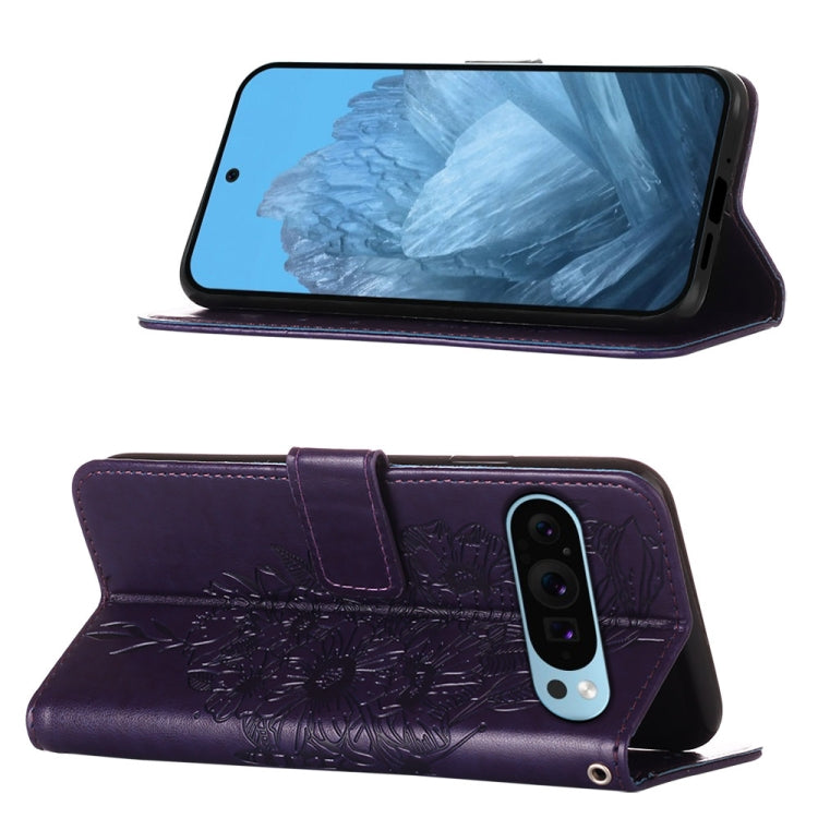 For Google Pixel 9 Embossed Butterfly Leather Phone Case(Dark Purple) - Google Cases by PMC TechLife | Online Shopping South Africa | PMC TechLife | Buy Now Pay Later Mobicred
