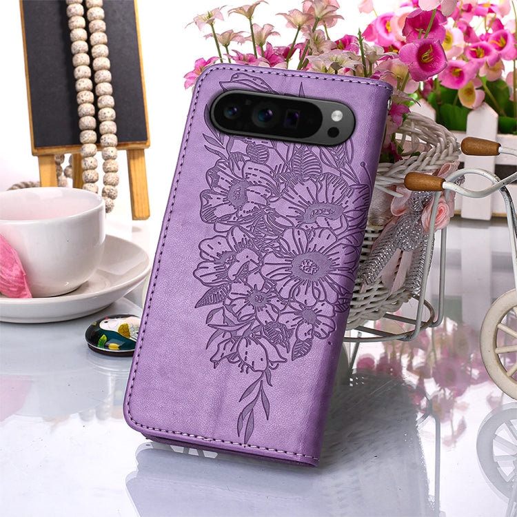 For Google Pixel 9 Pro Embossed Butterfly Leather Phone Case(Purple) - Google Cases by PMC TechLife | Online Shopping South Africa | PMC TechLife | Buy Now Pay Later Mobicred