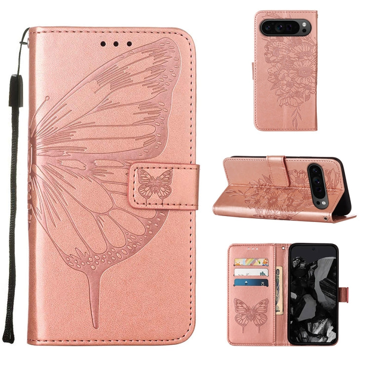 For Google Pixel 9 Pro Embossed Butterfly Leather Phone Case(Rose Gold) - Google Cases by PMC TechLife | Online Shopping South Africa | PMC TechLife | Buy Now Pay Later Mobicred