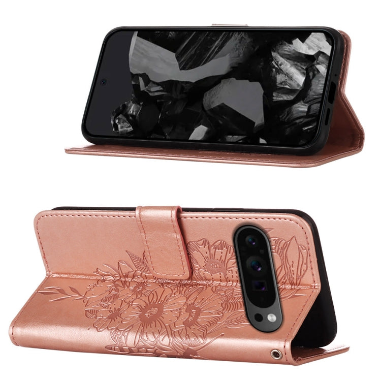 For Google Pixel 9 Pro Embossed Butterfly Leather Phone Case(Rose Gold) - Google Cases by PMC TechLife | Online Shopping South Africa | PMC TechLife | Buy Now Pay Later Mobicred