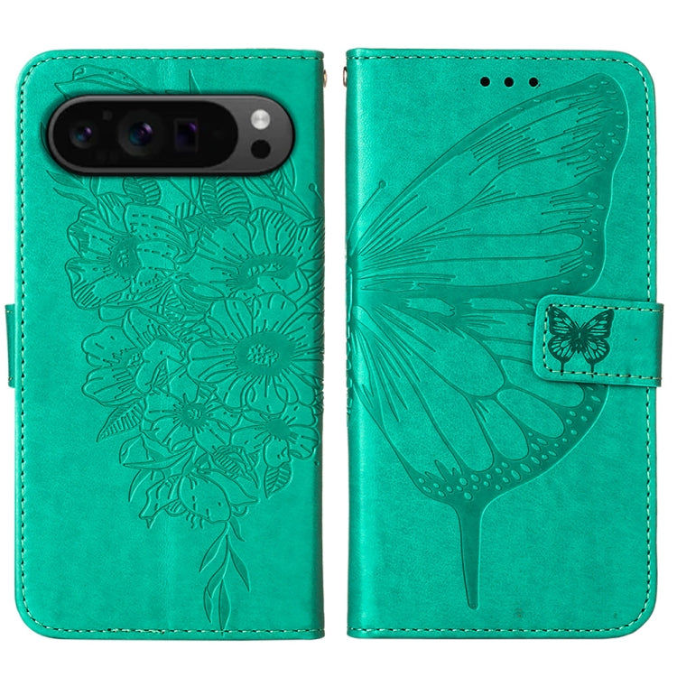 For Google Pixel 9 Pro Embossed Butterfly Leather Phone Case(Green) - Google Cases by PMC TechLife | Online Shopping South Africa | PMC TechLife | Buy Now Pay Later Mobicred
