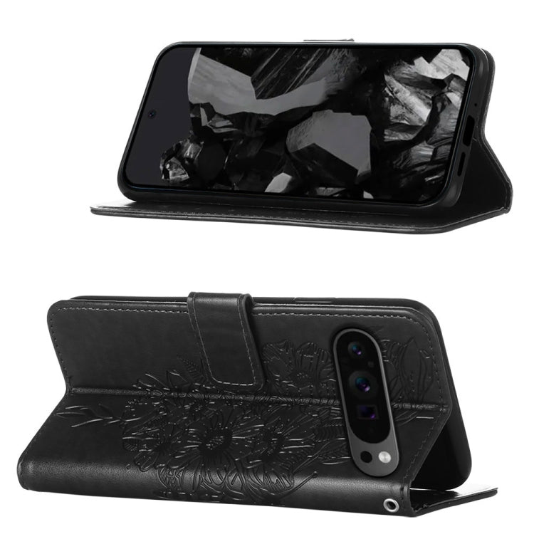 For Google Pixel 9 Pro Embossed Butterfly Leather Phone Case(Black) - Google Cases by PMC TechLife | Online Shopping South Africa | PMC TechLife | Buy Now Pay Later Mobicred