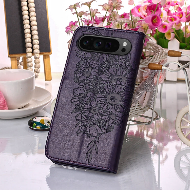 For Google Pixel 9 Pro Embossed Butterfly Leather Phone Case(Dark Purple) - Google Cases by PMC TechLife | Online Shopping South Africa | PMC TechLife | Buy Now Pay Later Mobicred